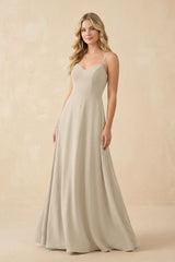 A-Line Chiffon Spaghetti Strap Bridesmaid Dress in Champagne - KissProm BRIDESMAID DRESSES