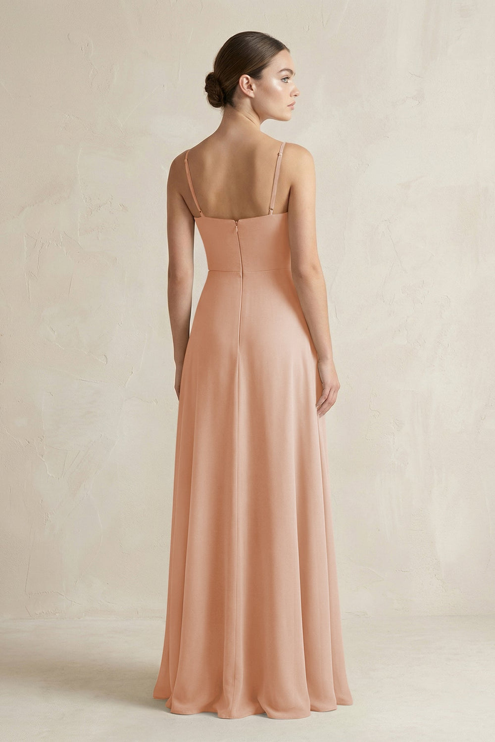 A - Line Chiffon Spaghetti Strap Bridesmaid Dress in Champagne Rose - KissProm Bridesmaid Dresses
