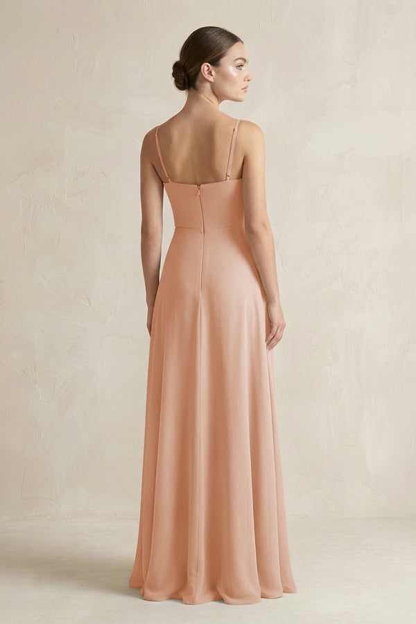 A - Line Chiffon Spaghetti Strap Bridesmaid Dress in Champagne Rose - KissProm Bridesmaid Dresses