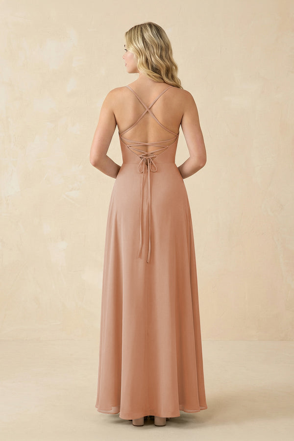 A-Line Chiffon Spaghetti Strap Bridesmaid Dress in Champagne Rose - KissProm BRIDESMAID DRESSES