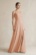 A - Line Chiffon Spaghetti Strap Bridesmaid Dress in Champagne Rose - KissProm Bridesmaid Dresses