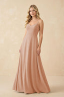 A-Line Chiffon Spaghetti Strap Bridesmaid Dress in Champagne Rose - KissProm BRIDESMAID DRESSES