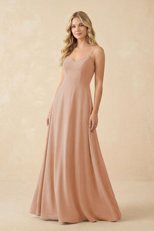 A-Line Chiffon Spaghetti Strap Bridesmaid Dress in Champagne Rose - KissProm BRIDESMAID DRESSES