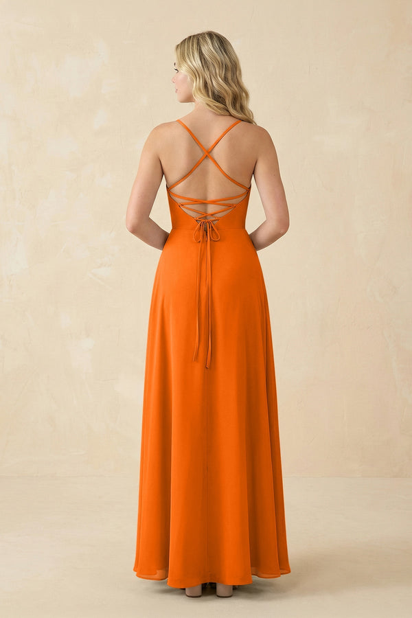 A-Line Chiffon Spaghetti Strap Bridesmaid Dress in Cinnamon - KissProm BRIDESMAID DRESSES