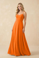 A-Line Chiffon Spaghetti Strap Bridesmaid Dress in Cinnamon - KissProm BRIDESMAID DRESSES