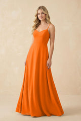 A-Line Chiffon Spaghetti Strap Bridesmaid Dress in Cinnamon - KissProm BRIDESMAID DRESSES
