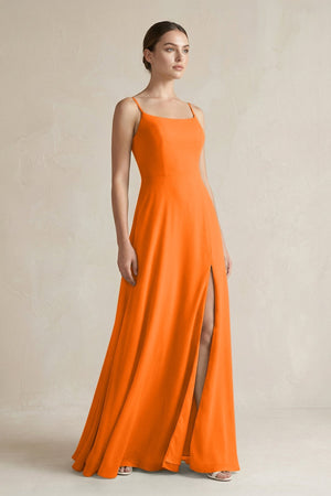 A - Line Chiffon Spaghetti Strap Bridesmaid Dress in Cinnamon - KissProm Bridesmaid Dresses