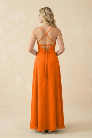 A-Line Chiffon Spaghetti Strap Bridesmaid Dress in Cinnamon - KissProm BRIDESMAID DRESSES