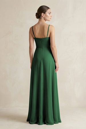 A - Line Chiffon Spaghetti Strap Bridesmaid Dress in Dark Green - KissProm Bridesmaid Dresses