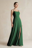 A - Line Chiffon Spaghetti Strap Bridesmaid Dress in Dark Green - KissProm Bridesmaid Dresses