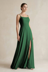 A - Line Chiffon Spaghetti Strap Bridesmaid Dress in Dark Green - KissProm Bridesmaid Dresses