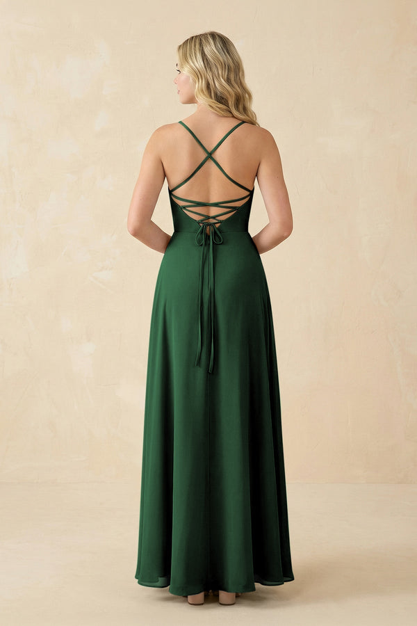 A-Line Chiffon Spaghetti Strap Bridesmaid Dress in Dark Green - KissProm BRIDESMAID DRESSES