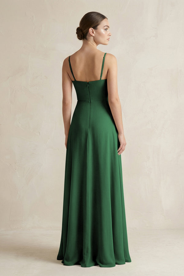 A - Line Chiffon Spaghetti Strap Bridesmaid Dress in Dark Green - KissProm Bridesmaid Dresses