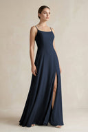 A - Line Chiffon Spaghetti Strap Bridesmaid Dress in Dark Navy - KissProm Bridesmaid Dresses