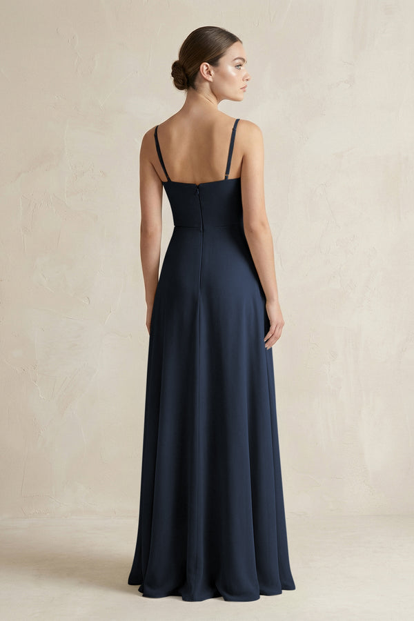 A - Line Chiffon Spaghetti Strap Bridesmaid Dress in Dark Navy - KissProm Bridesmaid Dresses