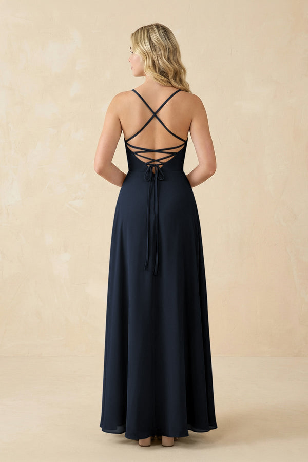 A-Line Chiffon Spaghetti Strap Bridesmaid Dress in Dark Navy - KissProm BRIDESMAID DRESSES