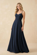 A-Line Chiffon Spaghetti Strap Bridesmaid Dress in Dark Navy - KissProm BRIDESMAID DRESSES