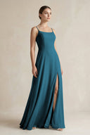 A - Line Chiffon Spaghetti Strap Bridesmaid Dress in Dark Teal - KissProm Bridesmaid Dresses