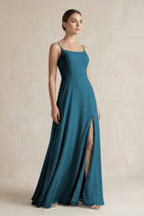A - Line Chiffon Spaghetti Strap Bridesmaid Dress in Dark Teal - KissProm Bridesmaid Dresses