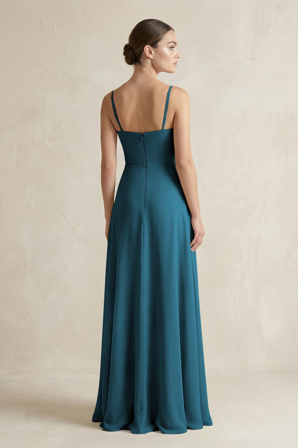 A - Line Chiffon Spaghetti Strap Bridesmaid Dress in Dark Teal - KissProm Bridesmaid Dresses