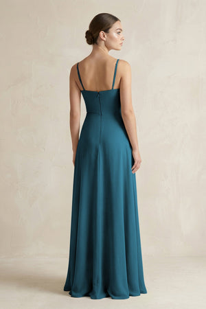 A - Line Chiffon Spaghetti Strap Bridesmaid Dress in Dark Teal - KissProm Bridesmaid Dresses