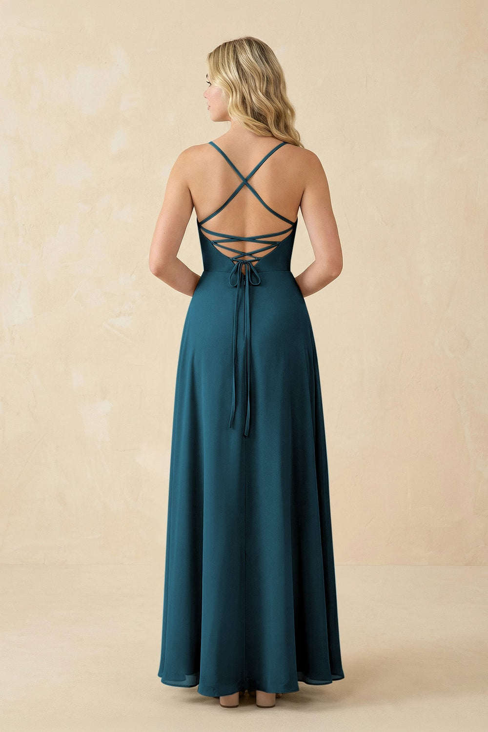 A-Line Chiffon Spaghetti Strap Bridesmaid Dress in Dark Teal - KissProm BRIDESMAID DRESSES