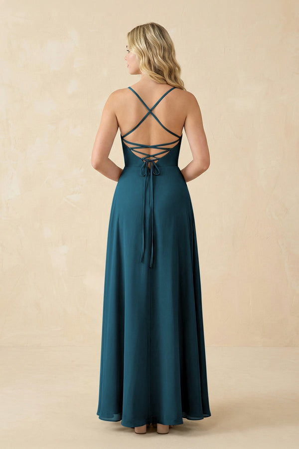 A-Line Chiffon Spaghetti Strap Bridesmaid Dress in Dark Teal - KissProm BRIDESMAID DRESSES
