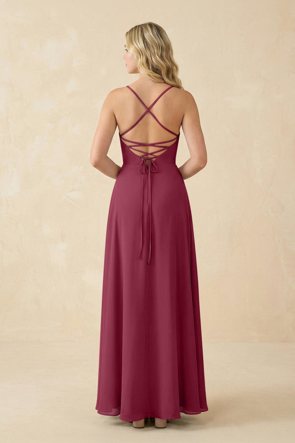 A-Line Chiffon Spaghetti Strap Bridesmaid Dress in Desert Rose - KissProm BRIDESMAID DRESSES