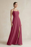 A - Line Chiffon Spaghetti Strap Bridesmaid Dress in Desert Rose - KissProm Bridesmaid Dresses