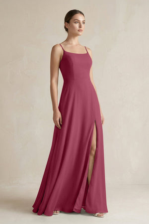 A - Line Chiffon Spaghetti Strap Bridesmaid Dress in Desert Rose - KissProm Bridesmaid Dresses