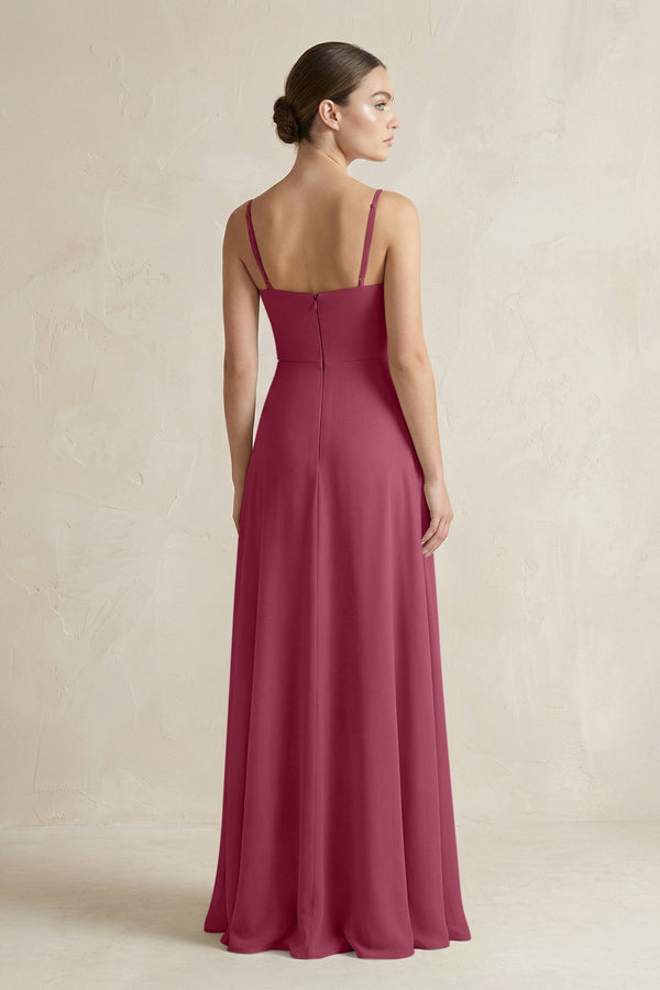 A - Line Chiffon Spaghetti Strap Bridesmaid Dress in Desert Rose - KissProm Bridesmaid Dresses