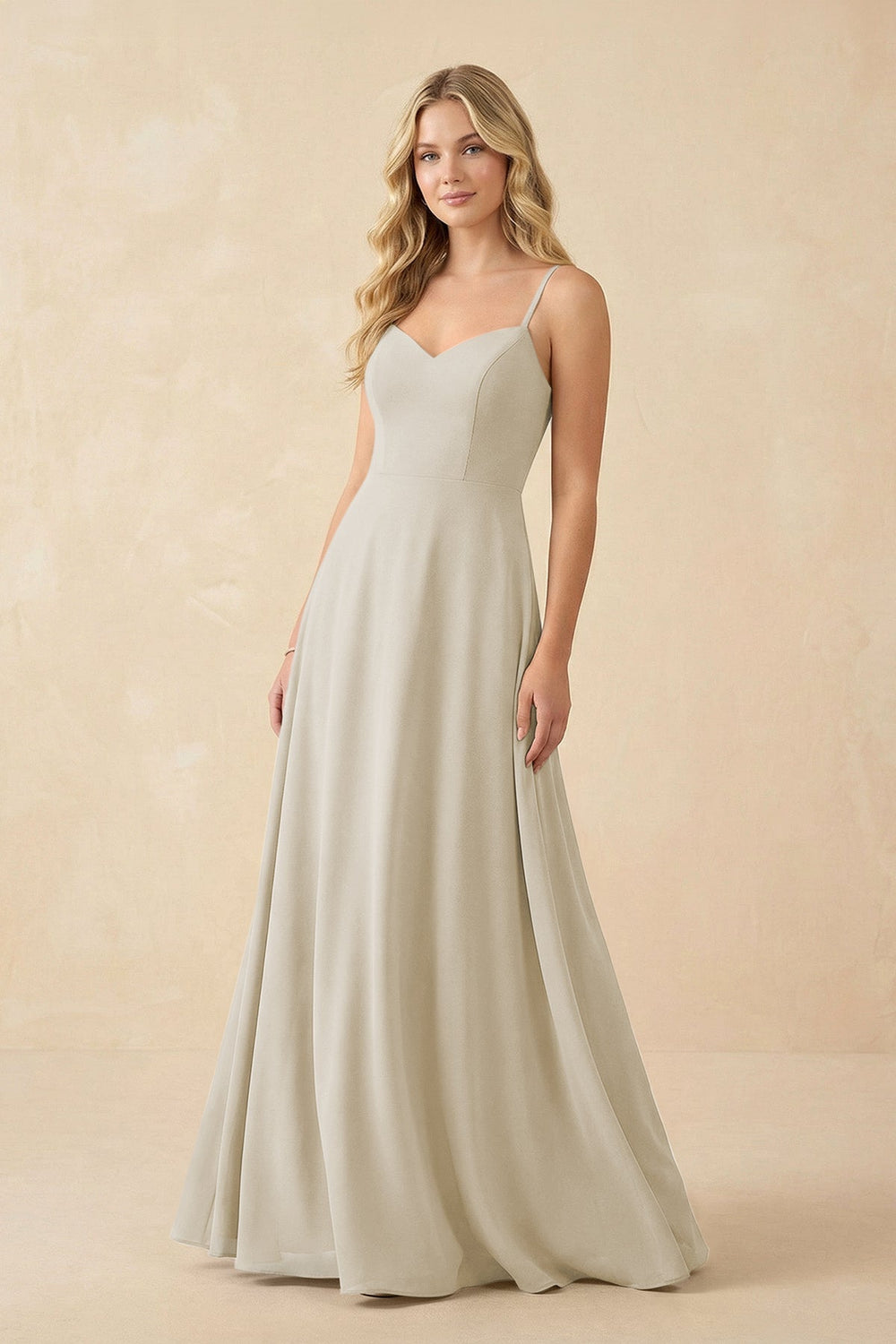 A-Line Chiffon Spaghetti Strap Bridesmaid Dress in Dove Gray - KissProm BRIDESMAID DRESSES