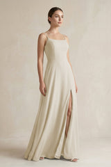A - Line Chiffon Spaghetti Strap Bridesmaid Dress in Dove Gray - KissProm Bridesmaid Dresses