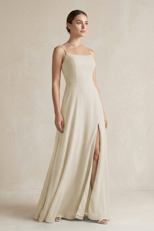 A - Line Chiffon Spaghetti Strap Bridesmaid Dress in Dove Gray - KissProm Bridesmaid Dresses