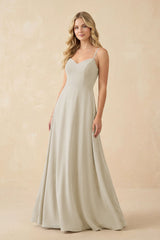 A-Line Chiffon Spaghetti Strap Bridesmaid Dress in Dove Gray - KissProm BRIDESMAID DRESSES