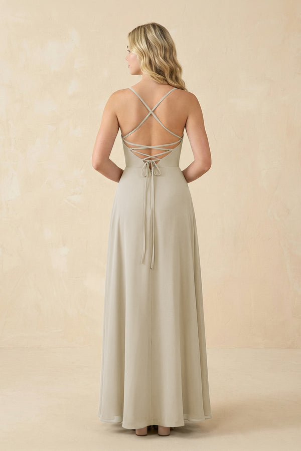 A-Line Chiffon Spaghetti Strap Bridesmaid Dress in Dove Gray - KissProm BRIDESMAID DRESSES