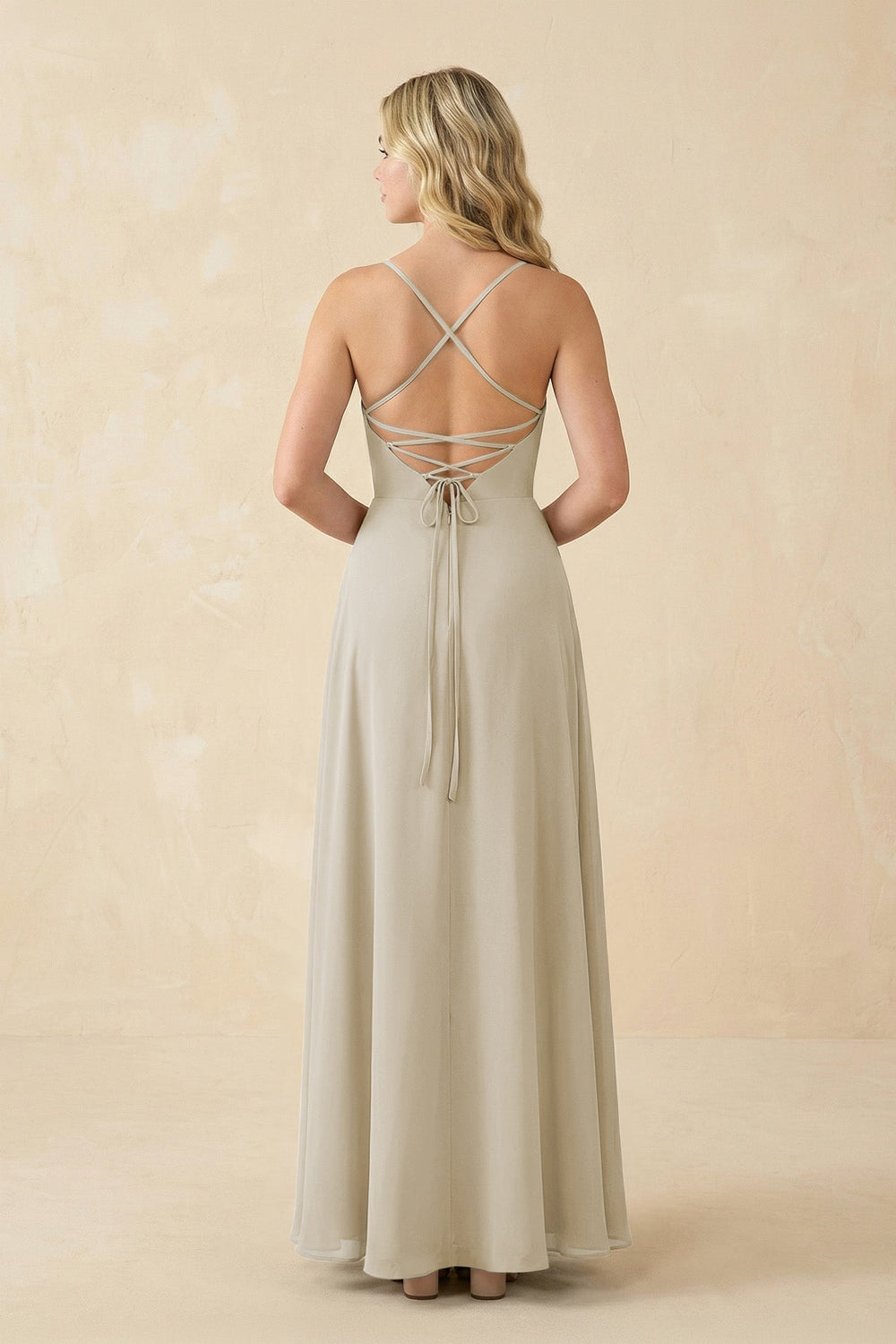 A-Line Chiffon Spaghetti Strap Bridesmaid Dress in Dove Gray - KissProm BRIDESMAID DRESSES