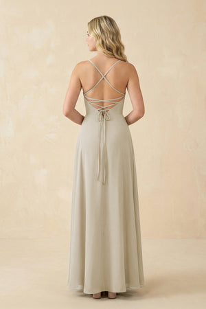 A-Line Chiffon Spaghetti Strap Bridesmaid Dress in Dove Gray - KissProm BRIDESMAID DRESSES