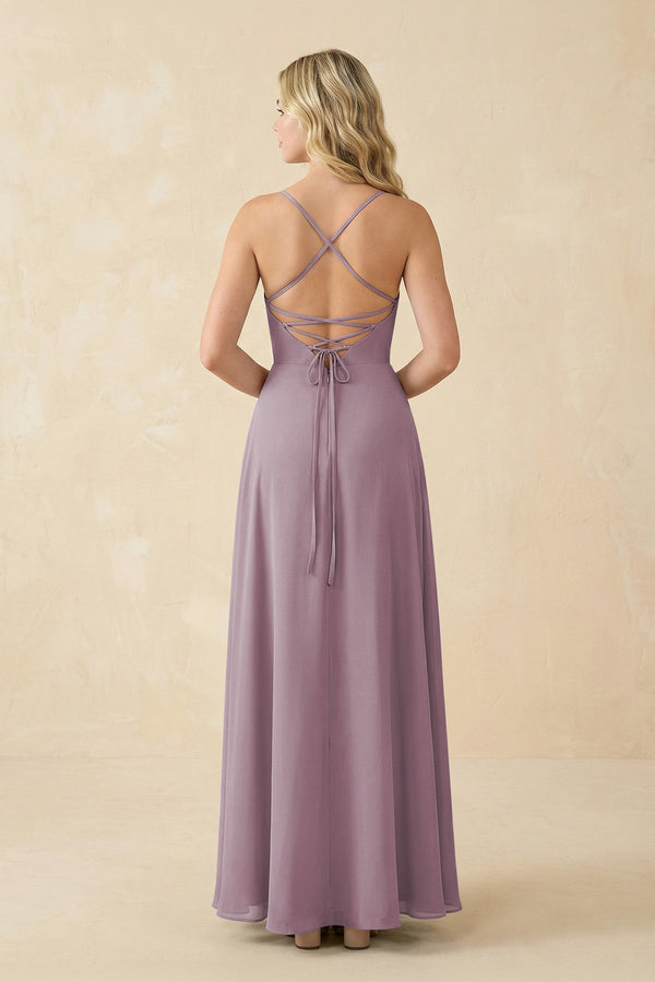 A-Line Chiffon Spaghetti Strap Bridesmaid Dress in Dusk - KissProm BRIDESMAID DRESSES