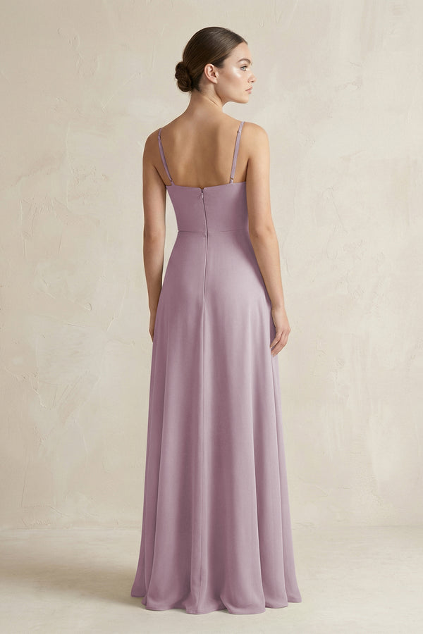 A - Line Chiffon Spaghetti Strap Bridesmaid Dress in Dusk - KissProm Bridesmaid Dresses