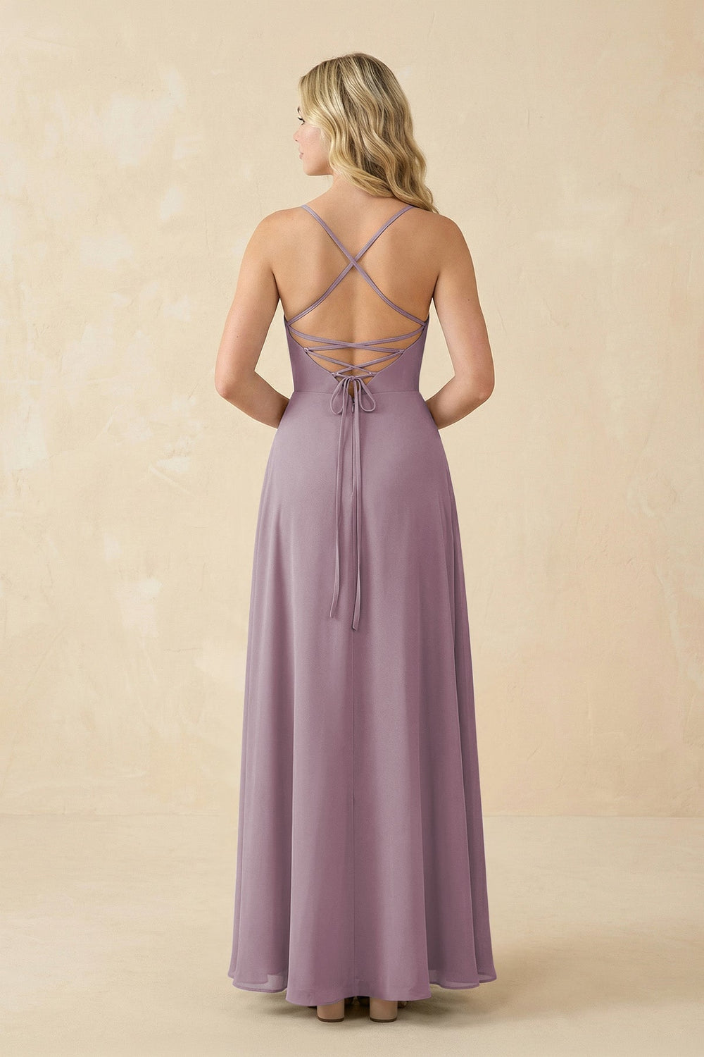 A-Line Chiffon Spaghetti Strap Bridesmaid Dress in Dusk - KissProm BRIDESMAID DRESSES