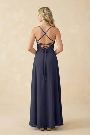 A-Line Chiffon Spaghetti Strap Bridesmaid Dress in Dusk Blue - KissProm BRIDESMAID DRESSES