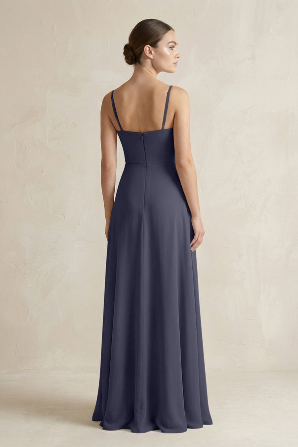 A - Line Chiffon Spaghetti Strap Bridesmaid Dress in Dusk Blue - KissProm Bridesmaid Dresses