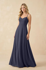 A-Line Chiffon Spaghetti Strap Bridesmaid Dress in Dusk Blue - KissProm BRIDESMAID DRESSES