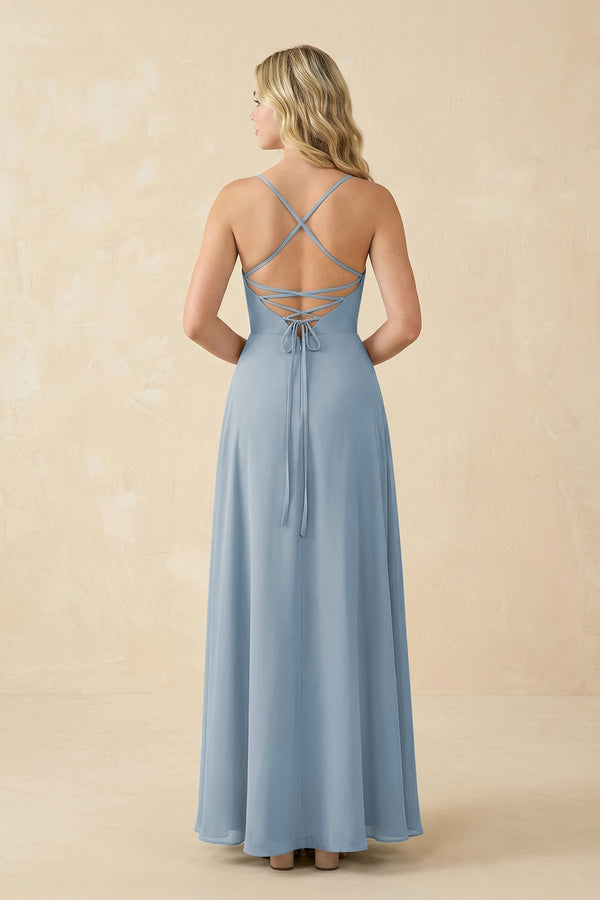 A-Line Chiffon Spaghetti Strap Bridesmaid Dress in Dusty Blue - KissProm BRIDESMAID DRESSES
