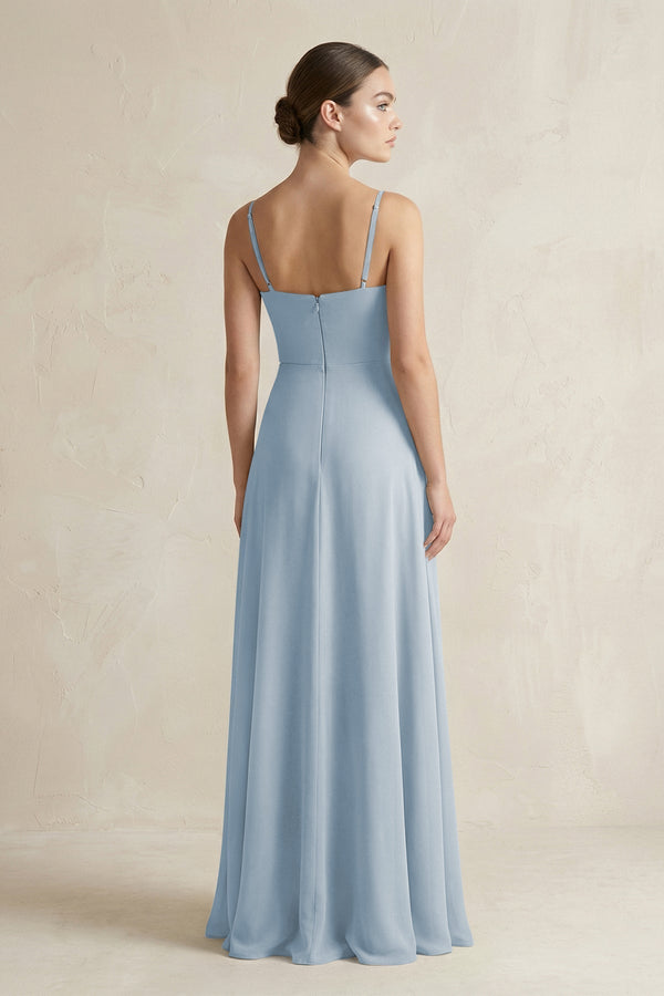 A - Line Chiffon Spaghetti Strap Bridesmaid Dress in Dusty Blue - KissProm Bridesmaid Dresses