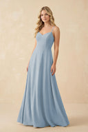 A-Line Chiffon Spaghetti Strap Bridesmaid Dress in Dusty Blue - KissProm BRIDESMAID DRESSES