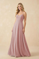 A-Line Chiffon Spaghetti Strap Bridesmaid Dress in Dusty Rose - KissProm BRIDESMAID DRESSES
