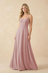 A-Line Chiffon Spaghetti Strap Bridesmaid Dress in Dusty Rose - KissProm BRIDESMAID DRESSES