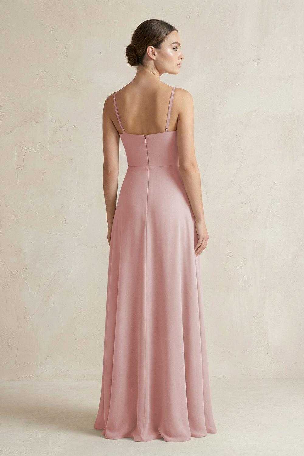 A - Line Chiffon Spaghetti Strap Bridesmaid Dress in Dusty Rose - KissProm Bridesmaid Dresses